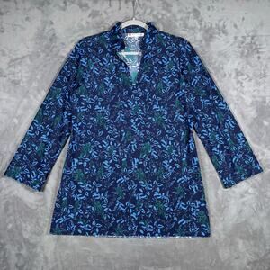 Jude Connally Owl Print Tunic Top Navy Blue 3/4 Sleeve Women’s M USA